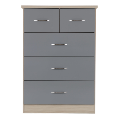 Nevada 3+2 Drawer Chest - Grey Gloss/Light Oak