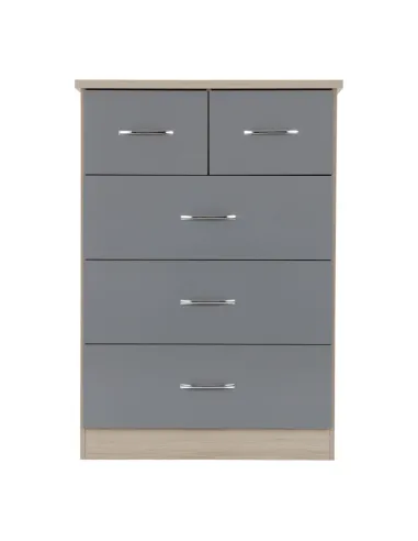 Nevada 3+2 Drawer Chest - Grey Gloss/Light Oak