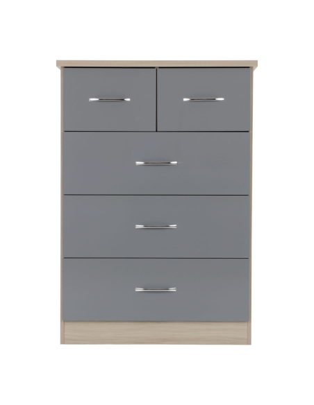 Nevada 3+2 Drawer Chest - Grey Gloss/Light Oak