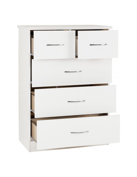 Nevada 3+2 Drawer Chest - White Gloss