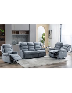 Drancy 3 Seater Electric Recliner Sofa - Steel Blue 2