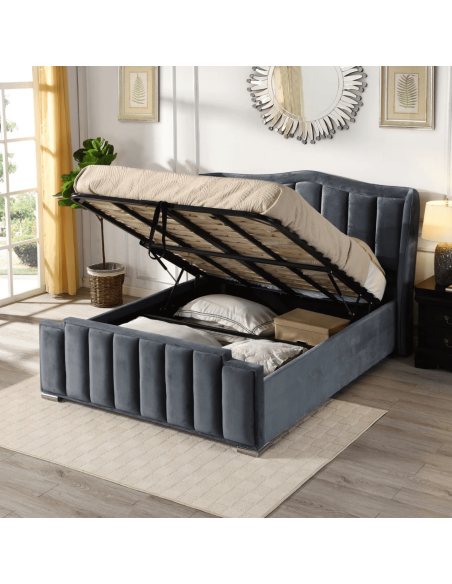 Clare 4FT6 Gas Lift Bedframe - Grey Velvet