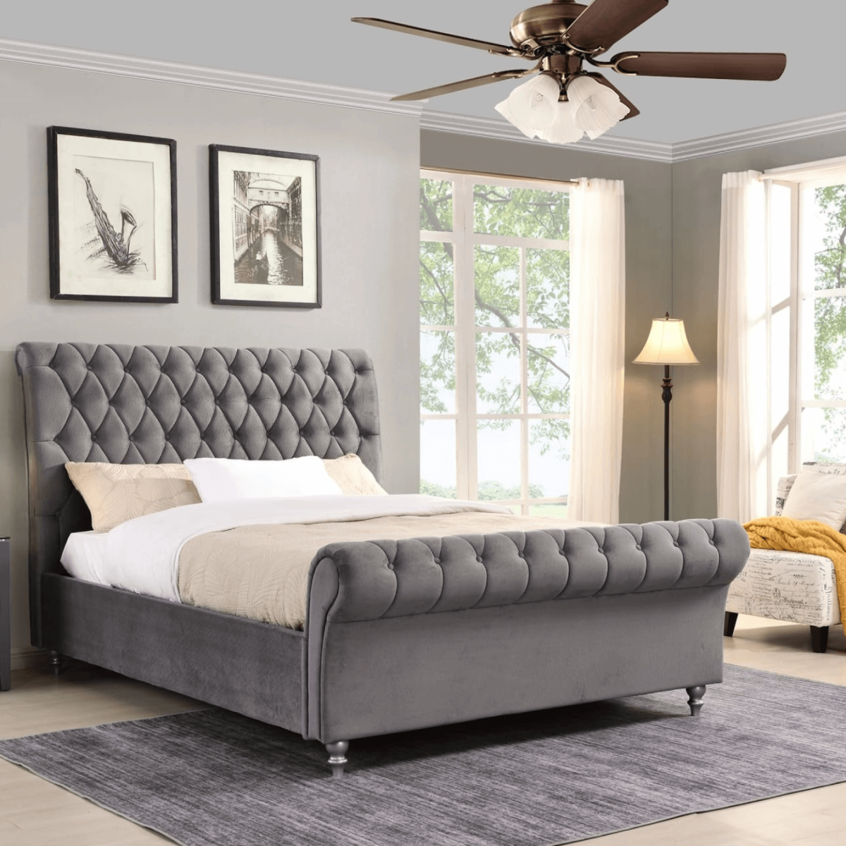 Kilkenny 5FT Bedframe - Grey Velvet