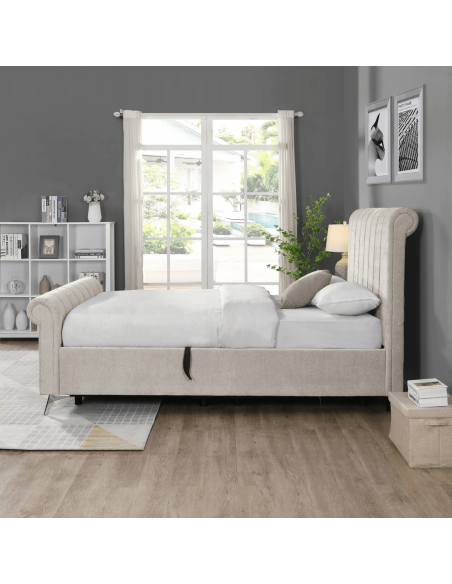 Carlow 4ft6 Side Gas Lift Bedframe - Beige