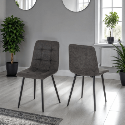 Fenton Dining Chair - Dark Grey Suede Fabric