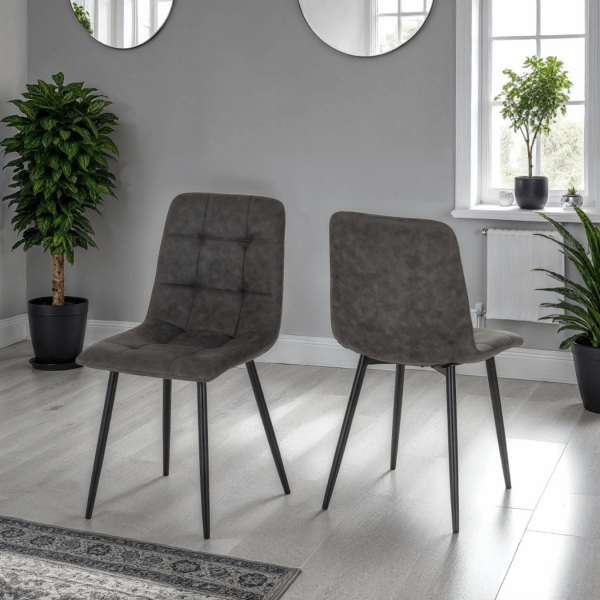 Fenton Dining Chair - Dark Grey Suede Fabric