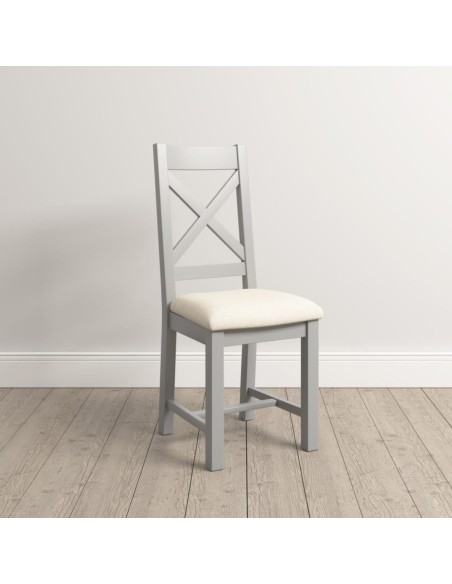 Windsor Cross Back Dining Chair - Pebble Grey/Oat Fabric