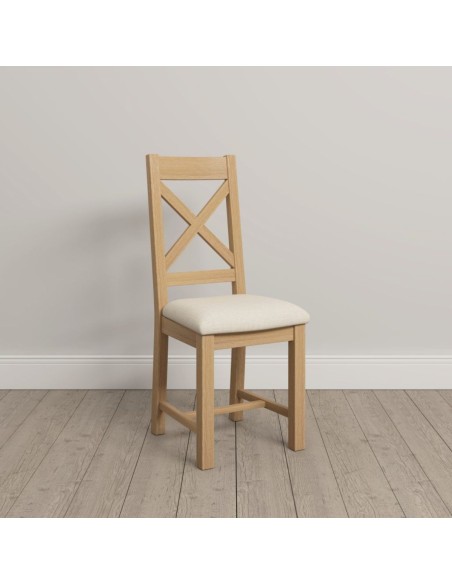 Windsor Cross Back Dining Chair - Natural Oak/Oat Fabric
