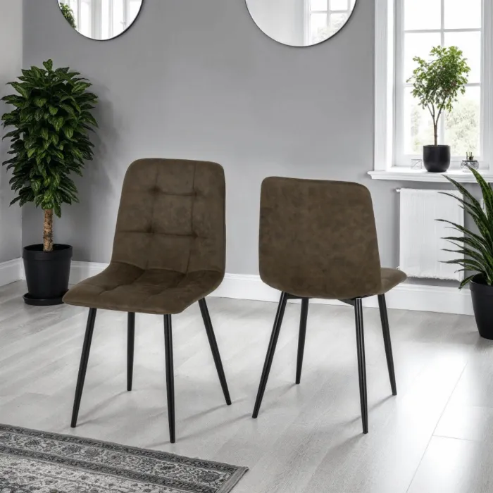 Fenton Dining Set (X6 Chairs) - White/Olive Green Suede Fabric