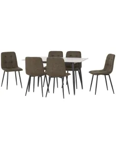 Fenton Dining Set (X6 Chairs) - White/Olive Green Suede Fabric