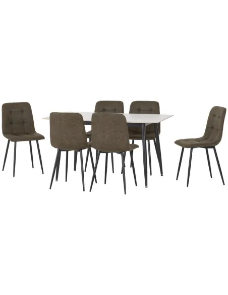 Fenton Dining Set (X6 Chairs) - White/Olive Green Suede Fabric