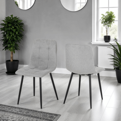 Fenton Dining Set (X6 Chairs) - White/Light Grey Fabric