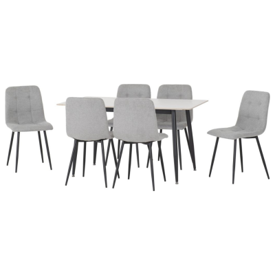Fenton Dining Set (X6 Chairs) - White/Light Grey Fabric