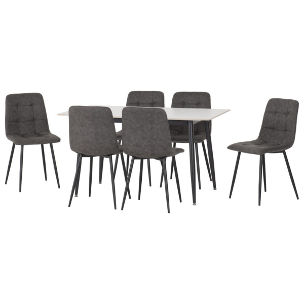 Fenton Dining Set (X6 Chairs) - White/Dark Grey Suede Fabric