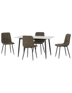 Fenton Dining Set (x4 Chairs) - White/Olive Green Suede Fabric