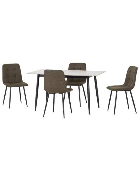 Fenton Dining Set (x4 Chairs) - White/Olive Green Suede Fabric