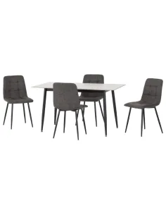Fenton Dining Set (x4 Chairs) - White/Dark Grey Suede Fabric
