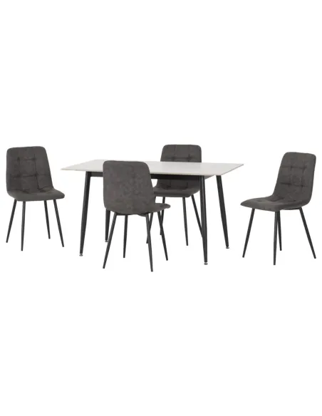 Fenton Dining Set (x4 Chairs) - White/Dark Grey Suede Fabric