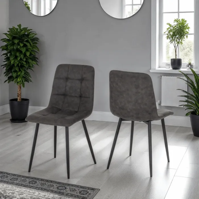 Fenton Dining Set (x4 Chairs) - White/Dark Grey Suede Fabric