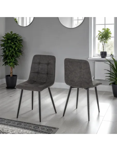 Fenton Dining Set (x4 Chairs) - White/Dark Grey Suede Fabric