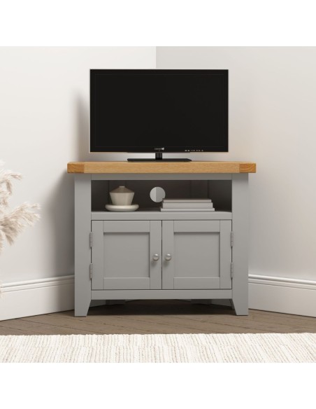 Windsor Corner TV Unit - Pebble Grey/Oak