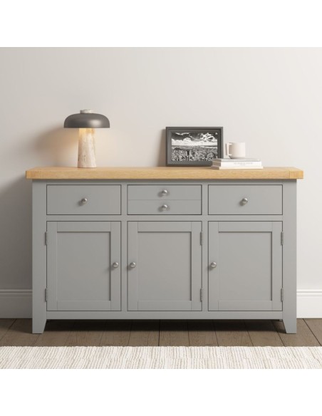 Windsor 3 Door 3 Drawer Sideboard - Pebble Grey/Oak