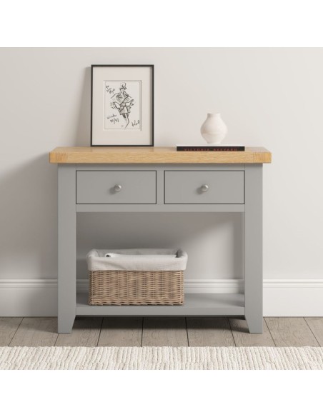 Windsor 2 Drawer Console Table - Pebble Grey/Oak