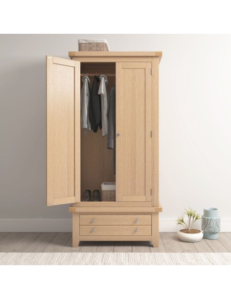 Windsor 2 Door 1 Drawer Wardrobe - Natural Oak
