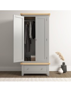 Windsor 2 Door 1 Drawer Wardrobe - Pebble Grey/Oak