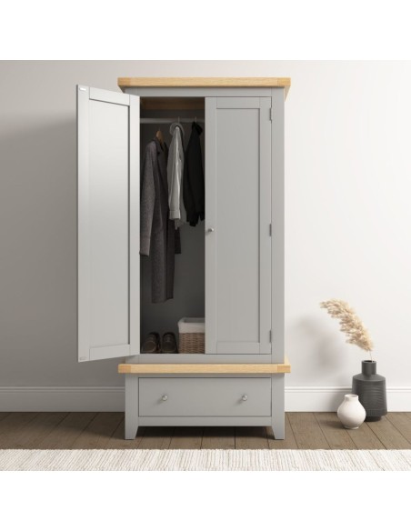 Windsor 2 Door 1 Drawer Wardrobe - Pebble Grey/Oak