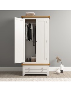 Windsor 2 Door 1 Drawer Wardrobe - Ivory/Oak