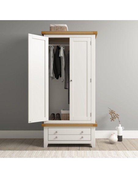 Windsor 2 Door 1 Drawer Wardrobe - Ivory/Oak
