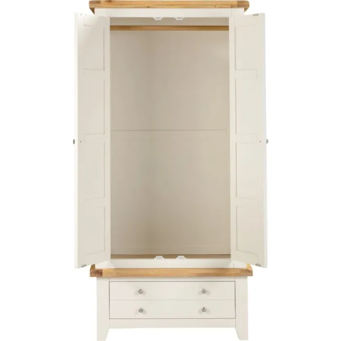 Windsor 2 Door 1 Drawer Wardrobe - Ivory/Oak