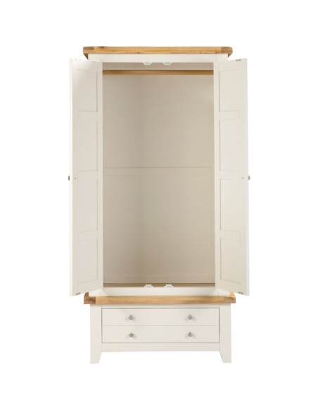 Windsor 2 Door 1 Drawer Wardrobe - Ivory/Oak