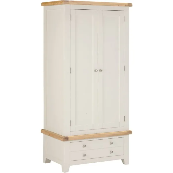 Windsor 2 Door 1 Drawer Wardrobe - Ivory/Oak