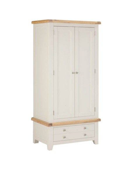 Windsor 2 Door 1 Drawer Wardrobe - Ivory/Oak