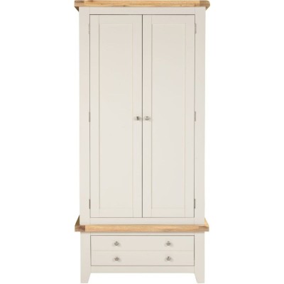 Windsor 2 Door 1 Drawer Wardrobe - Ivory/Oak