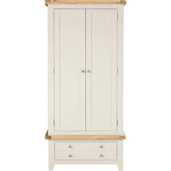 Windsor 2 Door 1 Drawer Wardrobe - Ivory/Oak