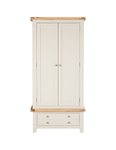 Windsor 2 Door 1 Drawer Wardrobe - Ivory/Oak