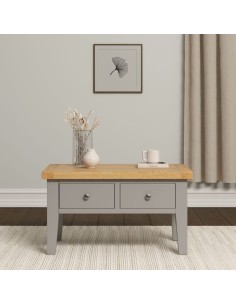 Windsor 2 Drawer Coffee Table - Pebble Grey/Oak