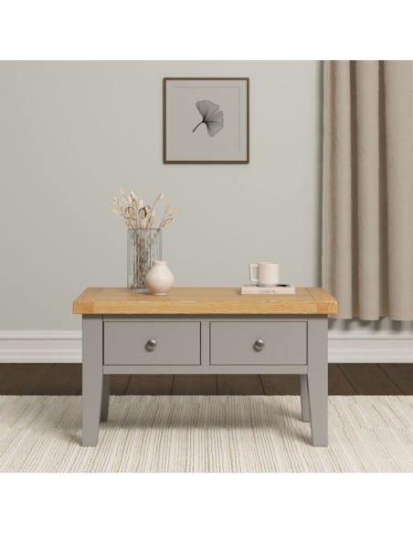 Windsor 2 Drawer Coffee Table - Pebble Grey/Oak