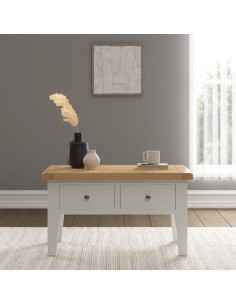 Windsor 2 Drawer Coffee Table - Ivory/Oak