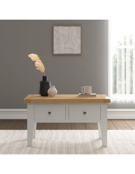 Windsor 2 Drawer Coffee Table - Ivory/Oak