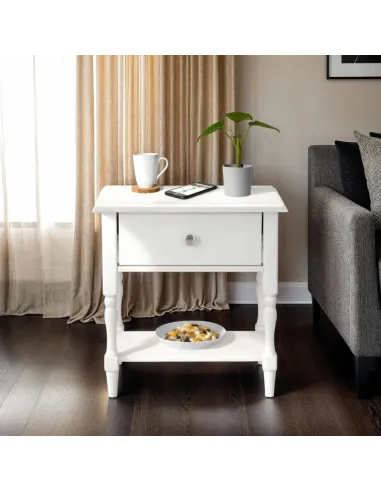 Stratford 1 Drawer Side Table - White