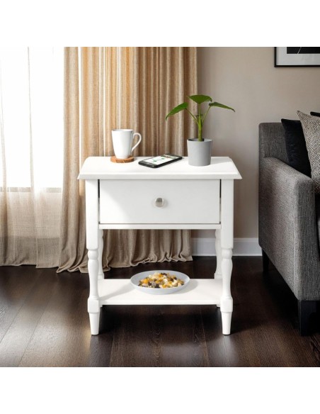 Stratford 1 Drawer Side Table - White