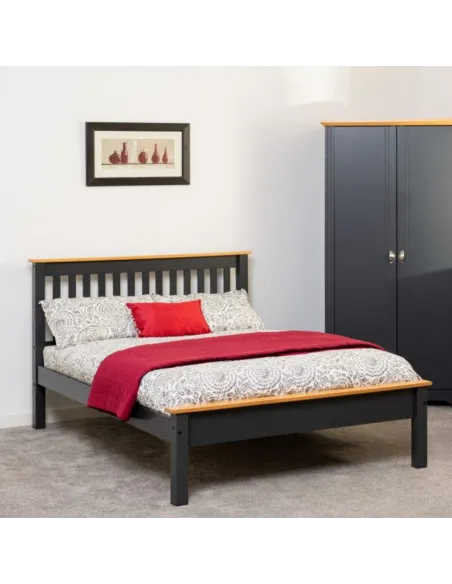 Monaco 4FT Low End Bed - Dark Grey/Oak Effect