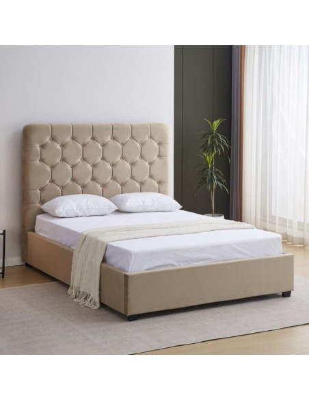 Madison 4FT6 Ottoman Bedframe - Fawn Velvet Fabric