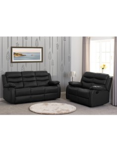 Roma 3+2 Seater Recliner Sofa Suite - Black PU