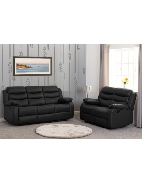 Roma 3+2 Seater Recliner Sofa Suite - Black PU