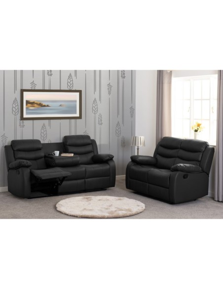 Roma 3+2 Seater Recliner Sofa Suite - Black PU